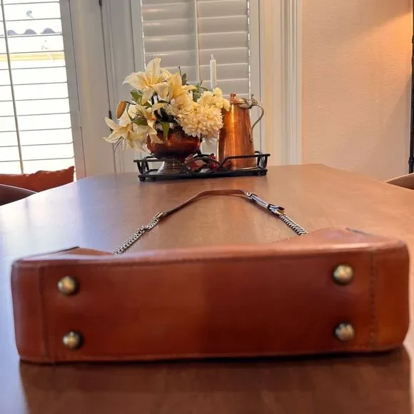 Patricia Nash Heritage Chambery Veg Tan Leather Crossbody Handbag Chain Strap - Picture 9 of 15